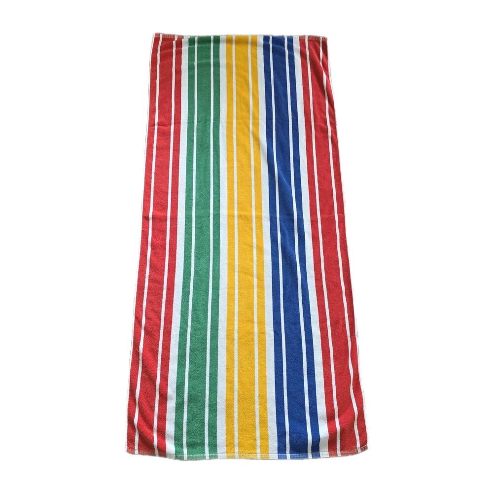 Vintage 80s Retro Rainbow Beach Towel 58x27 100% Cotton Multicolor Stripe Pride